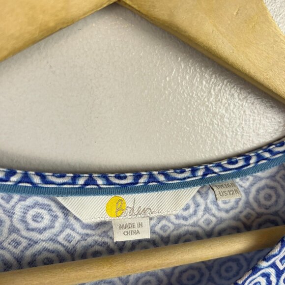 Boden Crew Neck Jersey Dress Size 12 Bluebell Geo Blooms Work Teacher Blue - Picture 3 of 8